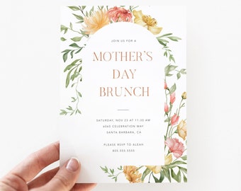 Floral Mother's Day Invitation Card / INSTANT DOWNLOAD / Spring Flowers Brunch Printable / Editable Garden Wildflower Mother's Day Invite