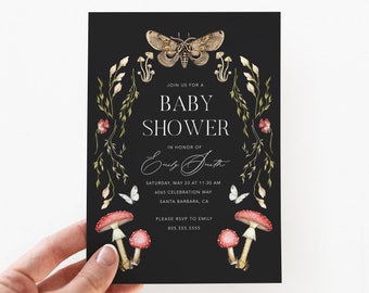 Moody Mushroom Baby Shower Invitation, INSTANT DOWNLOAD, Forest Invitation Printable, Editable Woodland Baby Shower Invite, Enchanted Forest