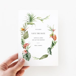 Save the Date Tropical Luxe Template, Destination Beach Wedding, Instant Download, Engagement Save the Date, Tropical Orange Save the Date