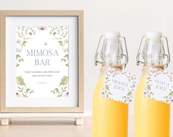 Bridal Shower Mimosa Bar Sign | Bridal Brunch Mimosa Bar | Mimosa Juice Tags | Mimosa Juice Labels | Secret Garden Bridal Shower | Printable
