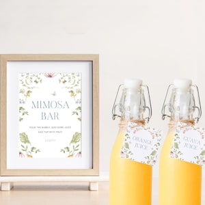 Bridal Shower Mimosa Bar Sign | Bridal Brunch Mimosa Bar | Mimosa Juice Tags | Mimosa Juice Labels | Secret Garden Bridal Shower | Printable