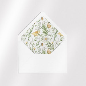 Forro de sobre de mariposa / Forro de sobre floral / Plantilla de forro de sobre / Forro de sobre imprimible / Forro de sobre de acuarela Flor silvestre