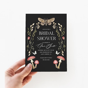 Moody Forest Bridal Shower Invitation, INSTANT DOWNLOAD, Mushroom Invitation Printable Editable Woodland Bridal Shower Invite Enchanted