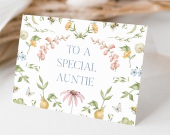 Mothers Day Aunt Printable Card / INSTANT DOWNLOAD / Printable Mothers Day Card for Auntie / Floral Mothers Day Card / Garden Cottage Card