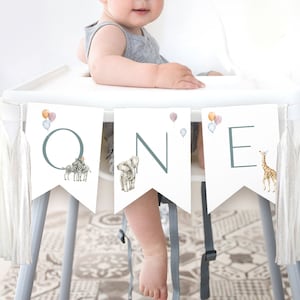 Animal Party Smash Cake Banner, Custom First Birthday Highchair Banner, Smash Cake Decor, Birthday Garland, First Birthday, ONE Highchair
