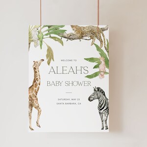 Jungle Baby Shower Welcome Sign / INSTANT DOWNLOAD / Safari Welcome Sign Printable / Editable Tropical Shower Welcome Sign, palm leaves