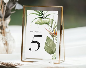 Wedding Table Numbers, Tropical Luxe Template, Printable Table Numbers, Destination Beach Wedding, Instant Download, Bird of Paradise