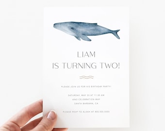 Whale Invitation / INSTANT DOWNLOAD / Ocean Birthday Party Invitation Printable / Editable Whale Invite