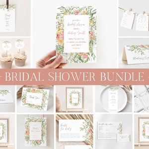 Spring Floral Bridal Shower Invitation Bundle, Printable Bridal Shower Invitation + Games, Bridal Shower Decoration Set, Editable Games