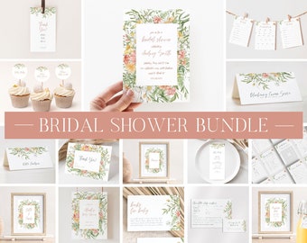 Spring Floral Bridal Shower Invitation Bundle, Printable Bridal Shower Invitation + Games, Bridal Shower Decoration Set, Editable Games