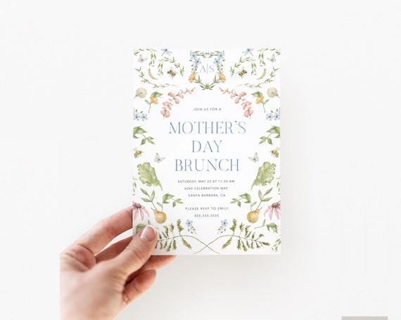 Mother's Day Invitation Card / INSTANT DOWNLOAD / Cottage Floral Invitation Printable / Editable Garden Flowers Mothers Day Invite