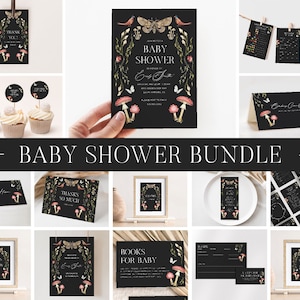 Moody Forest Baby Shower Bundle / INSTANT DOWNLOAD / Mushroom Invitation Printable / Enchanted Baby Shower Invitation Downloadable