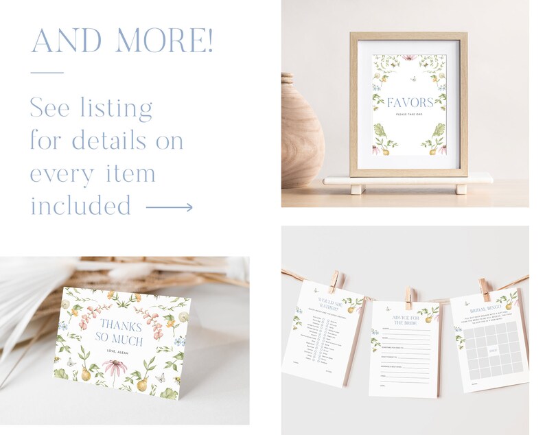 Secret Garden Bridal Shower Invitation Bundle, Printable Bridal Shower Invitation + Games, Bridal Shower Decoration Set, Editable Games image 6