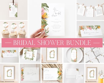 Tropical Bridal Shower Invitation Bundle, Printable Bridal Shower Invitation + Games, Bridal Shower Decoration Set, Editable Games