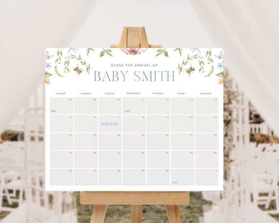Secret Garden Baby Shower Guess the Due Date / INSTANT DOWNLOAD / Cottagecore Guess Baby Due Date / Editable Flowers Due Date Game