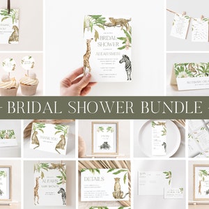 Safari Bridal Shower Invitation Bundle, Printable Bridal Shower Invitation + Games, Bridal Shower Decoration Set, Editable Games