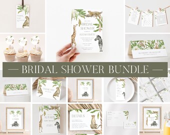 Safari Bridal Shower Invitation Bundle, Printable Bridal Shower Invitation + Games, Bridal Shower Decoration Set, Editable Games