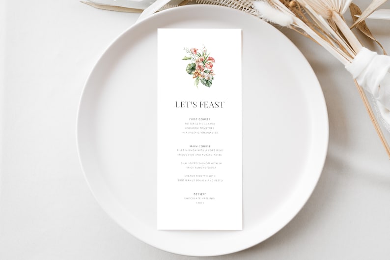 Menu First Course Layout Luxe Tropical Menu Template / INSTANT DOWNLOAD / Destination Beach ...