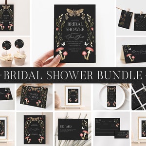Moody Forest Bridal Shower Invitation Bundle, Printable Bridal Shower Invitation + Games, Bridal Shower Decoration Set, Editable Games