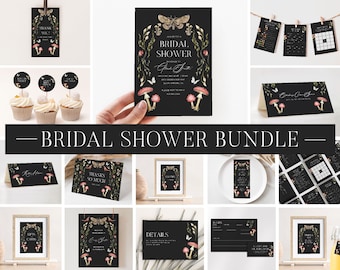 Moody Forest Bridal Shower Invitation Bundle, Printable Bridal Shower Invitation + Games, Bridal Shower Decoration Set, Editable Games