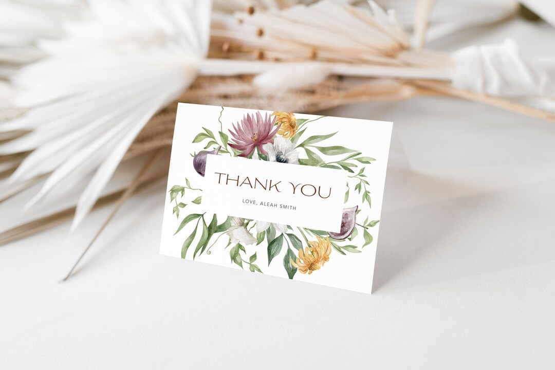 Fall Thank You Card / INSTANT DOWNLOAD / Autumn Floral Thank You ...