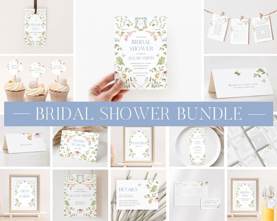 Secret Garden Bridal Shower Invitation Bundle, Printable Bridal Shower Invitation + Games, Bridal Shower Decoration Set, Editable Games