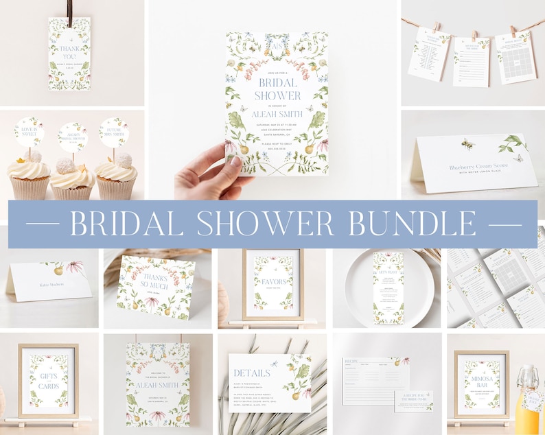 Secret Garden Bridal Shower Invitation Bundle, Printable Bridal Shower Invitation + Games, Bridal Shower Decoration Set, Editable Games image 1