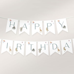 Happy Birthday Editable Banner / INSTANT DOWNLOAD / Animal Birthday Party Banner Printable / Editable Photo Bunting / Zoo Theme Banner