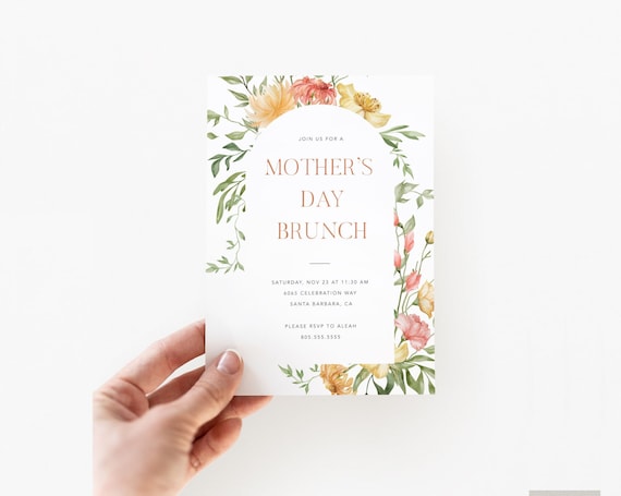 Floral Mother's Day Invitation Card / INSTANT DOWNLOAD / Spring Flowers Brunch Printable / Editable Garden Wildflower Mother's Day Invite