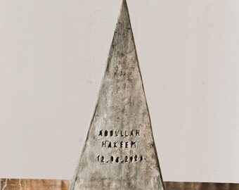 Personalised New Baby Gift Handmade Freestanding Mountain Triangle Clay Block Nursery Decor