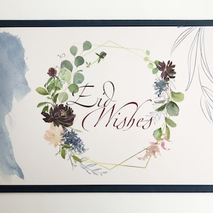 Luxury Eid Card | Large A5 Eid Greetings Card | Eid Mubarak Card on Velvet Finish Card & Navy Blue Envelope - Winter Florals - New Design