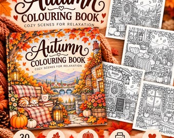 Cozy Autumn Coloring Book, 30 Fall Scenes, Relaxing Printable PDF (Digital Download)