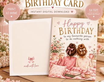 Printable Birthday Card for Friend, Cozy Friends Illustration (Digital Download)