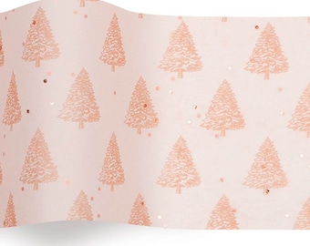 Papel de seda con lentejuelas y diseño de árbol de Navidad en oro rosa (5 hojas)