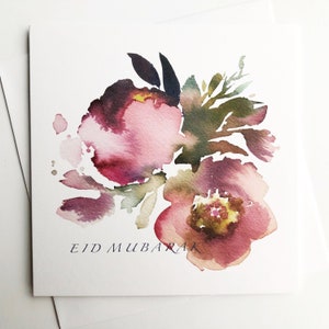 Luxury Textured Eid Card  | Square Eid Greetings Card | Eid Mubarak Card & Matching Envelope - Navy Florals - New Design