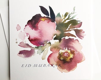 Tarjeta floral de Eid Mubarak / Tarjeta de felicitación texturizada hecha a mano