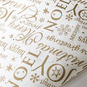 Luxury Christmas Off White & Gold Gemstone Sequinned Tissue Paper Sheets x5 - Carta da parati natalizia in oro bianco stampata Confezione regalo di Natale