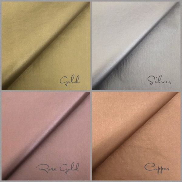 5x sheets Double Sided Metallic Tissue Paper - Choose from Gold, Copper, Silver, Rose Gold colour packs. Great for luxury wrapping/gifts.