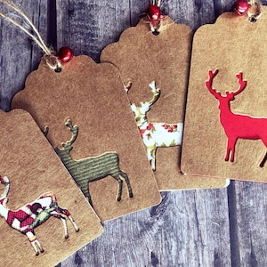 6 x 12 x 24 étiquettes pour cadeaux de Noël vintage/rustiques faites main, motifs variés. Etiquettes kraft pour emballer les cadeaux de Noël, Etiquettes de Noël