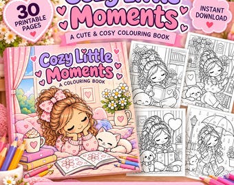 Cozy Little Moments Adult Colouring Book – 30 Relaxing Scenes (Digital Download), Teen colouring, Relaxing Coloring, Simple Colouring