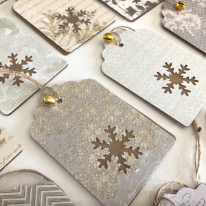 Etiquetas de regalo de Navidad de lujo hechas a mano en cremas, oros y kraft - Etiquetas de envoltura de regalos de Navidad variadas Glitter/Shimmer Gold - Etiquetas de Navidad