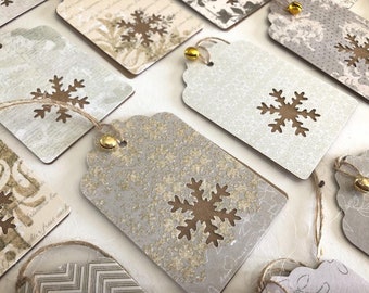 Luxury Christmas Gift Tags Handmade in creams, golds & kraft - Glitter/Shimmer Gold Assorted Xmas Gift Wrapping Tags - Christmas Labels
