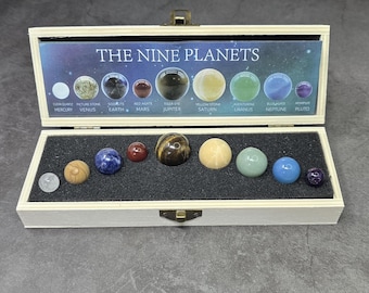 Solar System Crystal Set, Wooden Box, Celestial Decor, Kids Gift