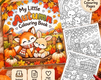 Autumn Animal Coloring Book for Kids, 30 Fall Scenes (Digital Download)