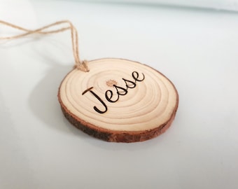 Personalized Pine Wood Gift Tag, Rustic Wood Slice Ornament