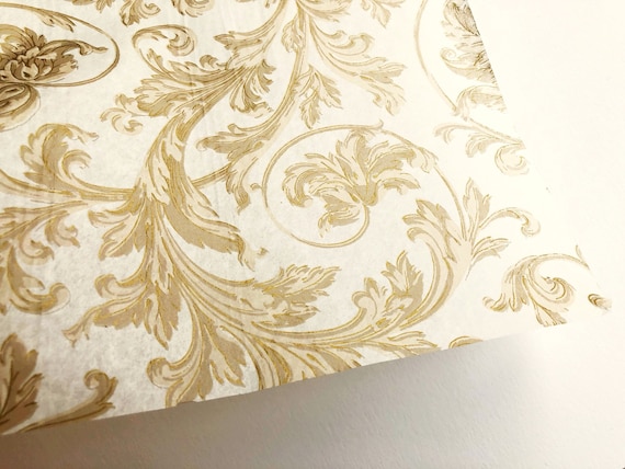 White Cream Ivory Gold Damask Printed Luxury Tissue Paper Gift