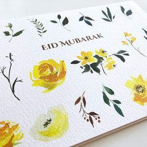 Grote luxe A5-eidkaart felgele zomerbloemen op witte gehamerde kaart Eid Mubarak-wenskaart, nieuw ontwerp