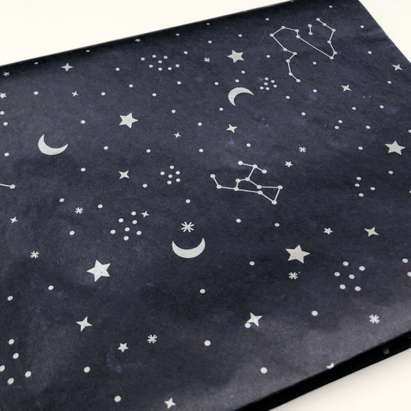Navy Midnight Blue Star Cosmic Constellation Gift Wrap Tissue Paper 5x Sheets - Dark Blue Sky Celestial Starry Tissue Paper Gift Wrapping