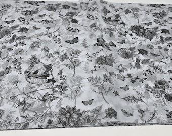 Papel de seda negro con motivos florales y pájaros primaverales x5 hojas