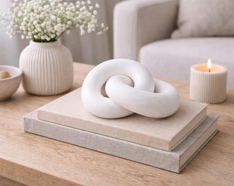 Adorno de nudo de madera blanco, decoración de mesa minimalista